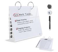 Desktop Glass Dry Erase & Acrylic Aesthetic Desk Calendar Weekly to-do List Combo, Small Magnetic Standing Whiteboard, Desk Flip Easel Calendar with Accessories for Home Office Supply, White, 9 x 7''