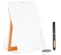 Desktop Glass Whiteboard with Reversible Wood Stand, Small White Board, Mini Dry Erase Whiteboard Easel for Desk, Reusable Desk Notepad 9.5"x6.7" for Home, Office, Accessories Included, Yeoux