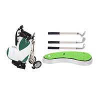 Desktop Golf Pen Set 3 Ballpoint Pens and Mini Bag Znic Alloy Golf Pen Bag with Base (Green White)
