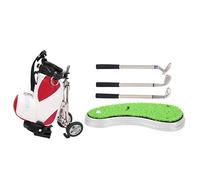 Desktop Golf Pen Set 3 Ballpoint Pens and Mini Bag Znic Alloy Golf Pen Bag with Base (White and Red)