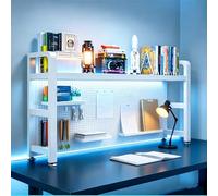 Desktop Hutch Bookshelf, Metal Desktop Bookcase with Pegboard, Multipurpose Bookshelf Storage Rack for Internet Cafes, Arcades, and Amusement Parks(29.52 * 9.84 * 38.18in)