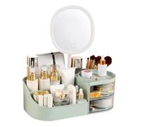 Desktop Makeup nizer with Mirror - Green Drawer-Style Cosmetic Storage Box for Skincare & Lipstick Compact Size 26.5x14.5x10cm Ideal for Beauty & Vanity Setup