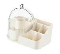 Desktop Makeup Organizer with Lid Rotating Brushes Holder for Skincare and Cosmetic Storage Plastic 1 Unit (Cream Multi Compartment)
