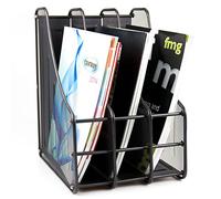 Desktop Metal Magazine Holder - 3 Sections Magazine File Organizer Rack Storage for A4 Document, Notebook, Newspaper - Ideal for Home, Office, Schools - Mesh Black