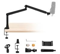 Desktop Mic Stand, Gaming Microphone Arm Mic Boom Arm with Extra Extension Pole, 360° Rotation, with 1/4", 3/8", 5/8" Screw Adapter, Microphone Stand for Podcasting, Stage or Gaming Studio