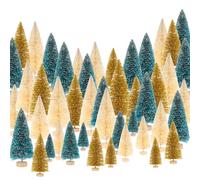 Desktop Miniature Pine Tree Tabletop Christmas Tree Small Pine Tree Decor Christmas Tree Toppers (Gold/Blue/Beige 30pcs)