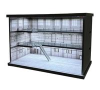 Desktop Model Car Display Case, 1/64 Scale Lighted Parking Garage Layout with PVC Structure and Clear Front Cover Diecast Car Stand Miniature Parking Place Collectible Display Case Garage Backdrop