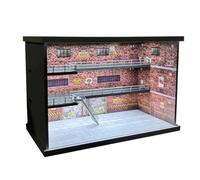 Desktop Model Car Display Case, 1/64 Scale Lighted Parking Garage Layout with PVC Structure and Clear Front Cover Diecast Car Stand Miniature Parking Place Collectible Display Case Garage Backdrop