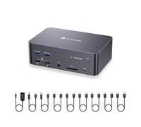 (Desktop only) AV Access KVM Switch 3 Monitors 2 Computers 8K@60Hz, with 6 DP Cables, DisplayPort 2.0, 1G Ethernet, USB 3.0, Docking Station Triple Monitor, 4K@165/144Hz, 2K@144Hz