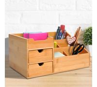 HOMCOM Bamboo Desktop Organiser and Pen Holder Multi Function Storage Caddy, Brown