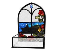 Desktop Organizer Box Faux Stained Glass Cute Cat Centerpiece