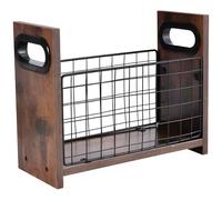 Desktop Organizer, Office Storage For Files And Magazines, Wood Magazine Rack For Desk With Metal Mesh, Wooden Magazine File Holder With Handles, Desktop Magazine Holder