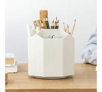 Desktop Organizer with Pencil Holders, Office Accessories Caddy, School Supplies Organizer for Pen, Colored Pencil, Art Brushes, 5 Compartments, White , Gift for Teachers, Classmates, and Friends