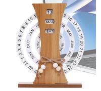 Desktop Perpetual Calendar - Wooden Perpetual Calendar | Vintage Manual Rotating Calendar Perpetual Calendar, Reusable Daily Desktop Calendar Perpetual Desktop Calendar