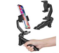 Desktop Phone Stand Tripod with Adjustable Height for Smartphone - Portable Foldable Holder for Live Streaming, Video Recording, Blogging - Black