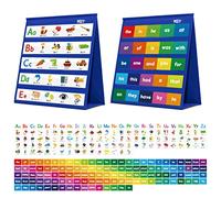 Desktop Pocket Chart, 120 Dry-Erase Double Sided Cards Includes 26 Letters with Images and 120 First Words, Self-Standing Tabletop Pocket Chart for Kids Teacher Classroom Home Use (13 X 12inch)