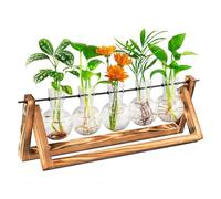 Desktop Propagation Stations, 5 Bulb Vase Glass Air Planter, Plant Terrarium with Wooden Stand, Retro Plant Terrarium Bulb Vase with Metal Rotating Rod, Indoor Live Hydroponics Planter for Decor