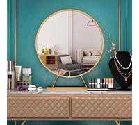 Desktop Round Makeup Mirror Tabletop Large Vanity Mirror Metal Framed Iron Art for Bathroom Dressing Room|Color: Gold, Size: Diameter 40/50cm