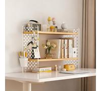 Desktop Shelf Organizer, 2 Tier Desktop Shelf Storage Rack for Computer Desk, Desktop Bookshelf with Pegboard Acrylic Panel Accessories, Desk Hutch Storage Shelves(B,2-Tier-L-60CM/23.6IN)