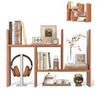 Desktop Shelf Organizer, Adjustable Wood Bookshelf, Office Storage Rack, Home & Study Display Shelf, Versatile Desktop Organizer