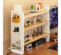 Desktop Shelf Organizer with Pegboard Storage Rack, 2 Tier 3 Tier Desktop Bookshelf Storage Shelves for Computer Desk, Multipurpose Desk Organizer Shelf Countertop(B,3-Tier-L-50CM/19.7IN)