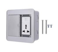 Desktop Socket Box 3 Prong Outlet and Network Port Double Door Recessed Floor Power Strip 4000W 16A Silver