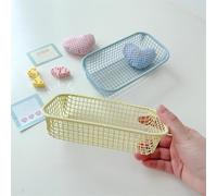 Desktop Storage Basket for Office Stationery Kitchen Supplies, Metal Sundries Organizer with Wire Art Design, 16.2 x 9 x 3.6 cm, Compatible with(Yellow)