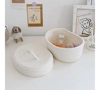 Desktop Storage Box Durable Lightweight Handmade Cotton Rope Sundries Organizer for Home Use, Skin Friendly Bedside Table 1 X Desktop Storage Basket (Milky White)