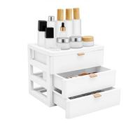 Desktop Storage Box with 3 Drawers & Top Platform, PP Desk Organizer | White Drawer Organizer, 260x202x223mm, Desktop Drawers for Cosmetics, Cables and Assorted Desktop Sundries