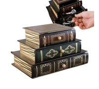 Desktop Storage Box - Wood Book Shape Desk Drawers Organizer,Vintage Storage Box Ornaments With 3 Layer For -Bookshelf, Desktop, Bedroom, Study Room