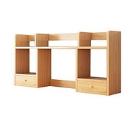 Desktop Storage Organizer with 2 Drawers Small Bookshelf Display Rack Wooden Desk Organizer for Home Office & School - Compact Bookcase with Shelves