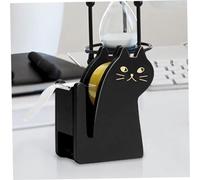 Desktop Tape Dispenser, Cute Cat Tape Dispenser,Vintage Wooden Kitty Tape Cutter with 1 Roll Tape for Home Office Desktop Accessory (Black)