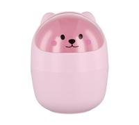 Desktop Trash Can with Lid, Cute Mini Desk Bin, Plastic Garbage Bin for Office Bedroom, Small Cartoon Bear Flip-Type Dustbin, Removable Pen Holder (Pink)