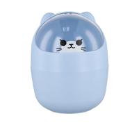 Desktop Trash Can with Lid, Cute Mini Desk Bin, Plastic Garbage Bin for Office Bedroom, Small Cartoon Bear Flip-Type Dustbin, Removable Pen Holder (Blue)