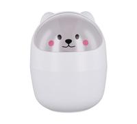 Desktop Trash Can with Lid, Cute Mini Desk Bin, Plastic Garbage Bin for Office Bedroom, Small Cartoon Bear Flip-Type Dustbin, Removable Pen Holder (White)