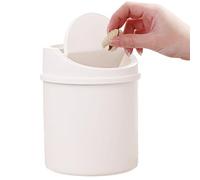 Desktop Trash Can with Lid Mini Waste Bin Small Bin Recycling Trash Can Countertop Bins For Family Living Room Kitchen Bedroom Bathroom Office Car Indoor Plastic Trashs Cans (Beige)