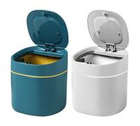 Desktop Trash Can, With Soft-Touch Press Lid, 15.5x13.5x13.5cm, Mini Desk Bin, Garbage Basket Can, Odor-Sealing Design, For Office Desk And Vanity Organization