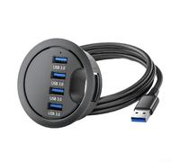 Desktop USB 3 0 Hub with Four Ports for Desk Grommet Installation Offering Fast Data Transfer at 5Gbps with Cable Management for Workstations