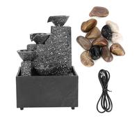 Desktop USB Water Fountain Ornament, Indoor Tabletop Fountain with LED Lights, Mini Rockery Water Feature for Home Office Decor, Includes 12 Irregular Stones and USB Cable, Dual Po