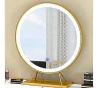 Desktop Vanity Illuminated Makeup Mirror with Touch LED Lights Sensor Dimmable Brightness Lighted Ring Dresser Mirror Gold Frame and Stand Bring Out Your Inner Glam With The Illuminated Makeup Mirror!