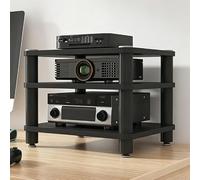 Desktop Video Audio Rack AV Media Stand, Open Stereo Cabinet | Corner Component Shelf, Portable DVD CD Rack for Computer Desk Home Living Room(Teak,4 tiers)