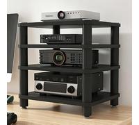 Desktop Video Audio Rack AV Media Stand, Open Stereo Cabinet | Corner Component Shelf, Portable DVD CD Rack for Computer Desk Home Living Room(Black,4 tiers)
