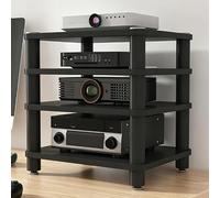 Desktop Video Audio Rack AV Media Stand with Wooden Shelf,Cabinet | Open Stereo Cabinet Corner Component Cabinet, Portable Media Storage Cabinet for Computer Desk(Black,4 Tier W 15.7″)