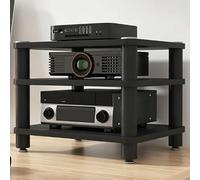 Desktop Video Audio Rack AV Media Stand with Wooden Shelf,Cabinet | Open Stereo Cabinet Corner Component Cabinet, Portable Media Storage Cabinet for Computer Desk(Black,3 Tier W 19.7″)