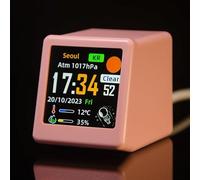 Desktop Weather Clock With 1.54 Inch IPS Screen And Automatic Brightness Adjustment For Night Viewing(Pink)