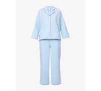 Desmond And Dempsey Womens Desmond And Dempsey Contrast-Trim Long-Sleeve Cotton Pyjama Set Blue S