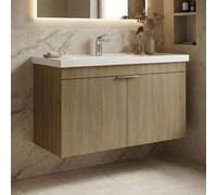 desna 900mm wooden wall mounted vanity unit & basin with 2 doors in sonoma oak