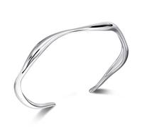 Desnuage Sterling Silver Wavy Adjustable Irregular Thin Bangle Bracelet