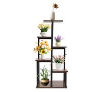 Desnysmf 6 Tier Plant Stand Indoor, 33.5" Tall Metal Plant Shelf - Modern Flower Stand for Multiple Pots, Sturdy Steel & Wood Board with Rust-Resistant Finish for Home, Balcony, Office Decor