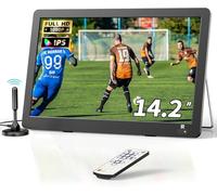Desobry 14.2 Inch LCD 1080p Portable TV with freeview, outdoor tv, DVB/T2 Tuner, Rechargeable Battery Operated, Built-in TV Stand, HDMI Input, USB, AV